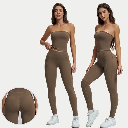 Completo sportivo da donna-pantaloni yoga a vita alta e top coordinato
