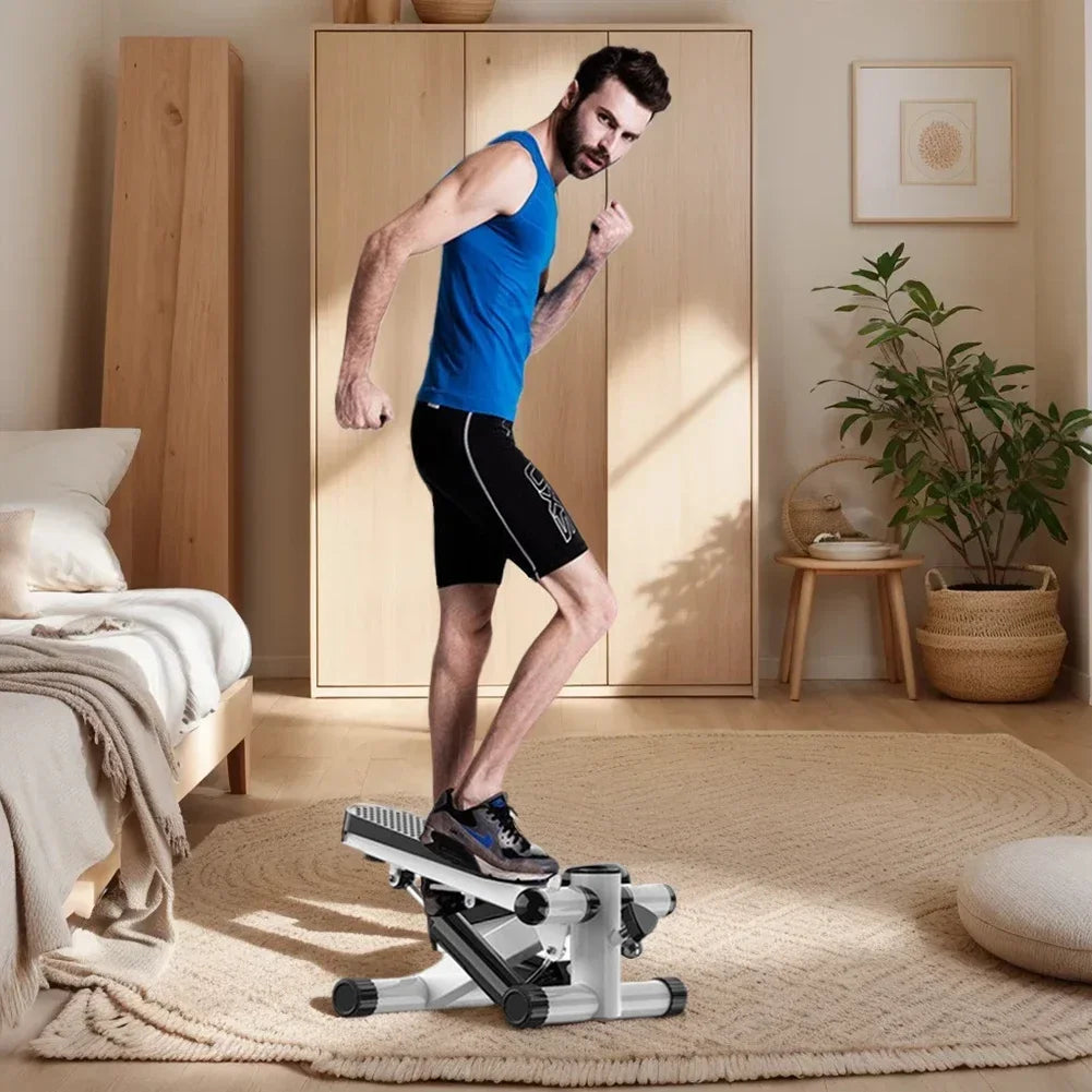 Mini step portatile con elastici e display-Allenamento completo a casa.