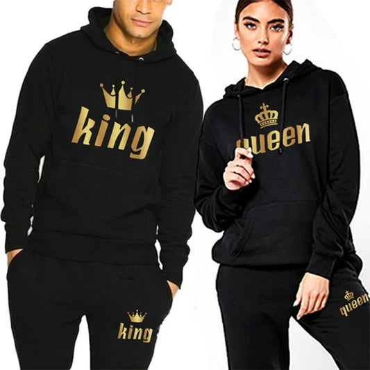 Tuta King e Queen Uomo/Donna con stampa  Lettera-Felpa con Cappuccio e Joggers