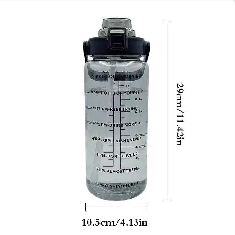 Borraccia da 2 litri con indicatore orario e cannuccia - per sport e fitness