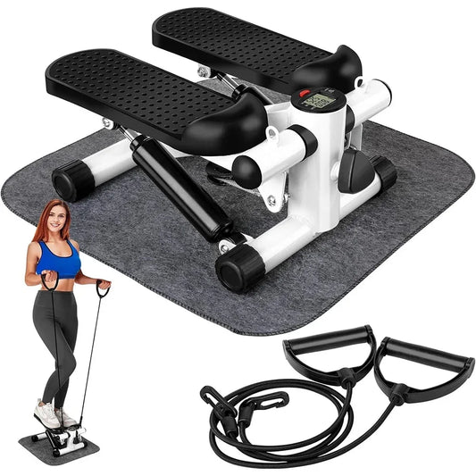 Mini step portatile con elastici e display-Allenamento completo a casa.